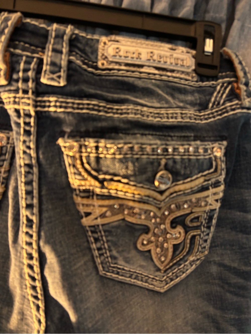 Rock Revival Dark Blue Embellished Pocket Jeans